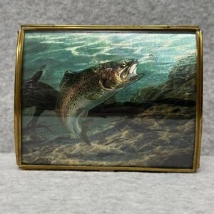 Via Vermont Handcrafted Glass Trinket Box Rainbow Trout Randy McGovern Artwork